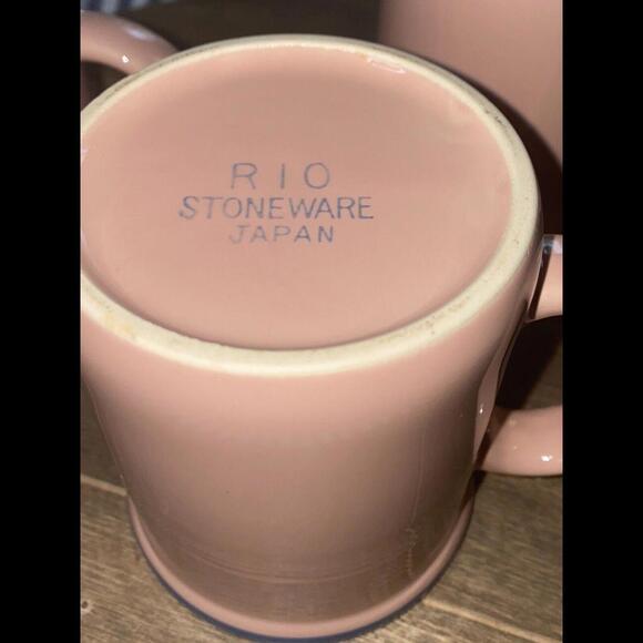 3 Rio Century Mugs Stoneware Pink Blue Rim Coffee Tea Cup Vintage Japan - Picture 8 of 12